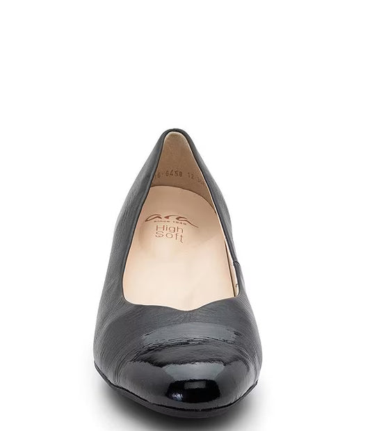 Ara Women's Nanette Leather Cap Toe Block Heel Pumps Black Ara Women's Nanette Leather Cap Toe Block Heel Pumps Black