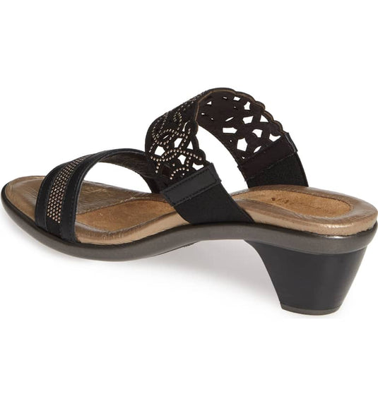 Naot Women's Contempo Slide Sandals Jet Black Lthr/Black W/ Bronze Rivets