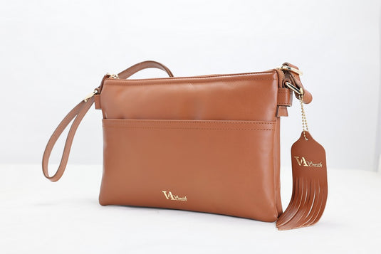 VA Smith Michelle Leather Cross Body Bag Tan Smooth Leather VA Smith Michelle Leather Cross Body Bag Tan Smooth Leather
