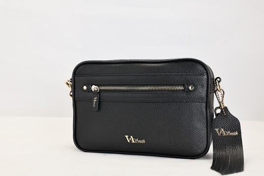 VA Smith Gabby Leather Cross Body Bag Black Tumble Leather VA Smith Gabby Leather Cross Body Bag Black Tumble Leather
