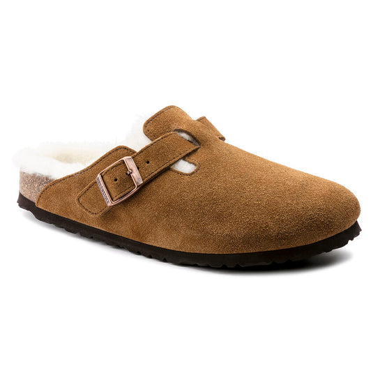 Birkenstock Sandals Boston Shearling Mink Suede Leather Birkenstock Sandals Boston Shearling Mink Suede Leather