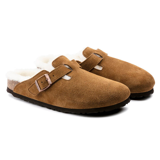Birkenstock Sandals Boston Shearling Mink Suede Leather Birkenstock Sandals Boston Shearling Mink Suede Leather