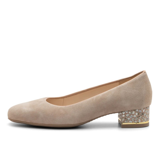 Ara Gabrielle SP Women's Block Heel Pump 35mm Sand Kid Suede Camel "Konfettikid" Heel Ara Gabrielle SP Women's Block Heel Pump 35mm Sand Kid Suede Camel "Konfettikid" Heel