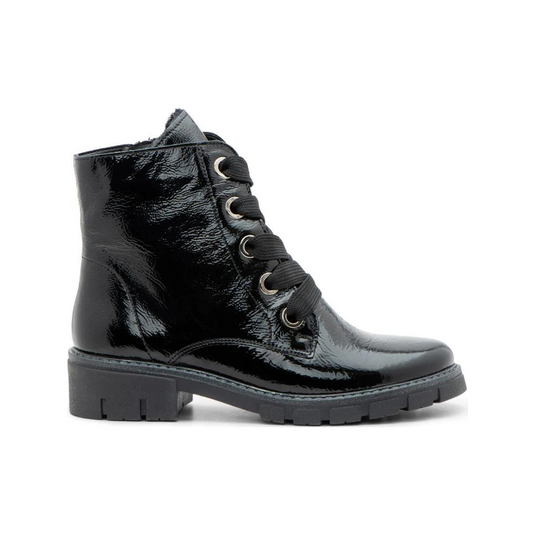 Ara Women's Dover Ankle Lace Boots  Black Crinkle Patent Leather Ara Women's Dover Ankle Lace Boots  Black Crinkle Patent Leather