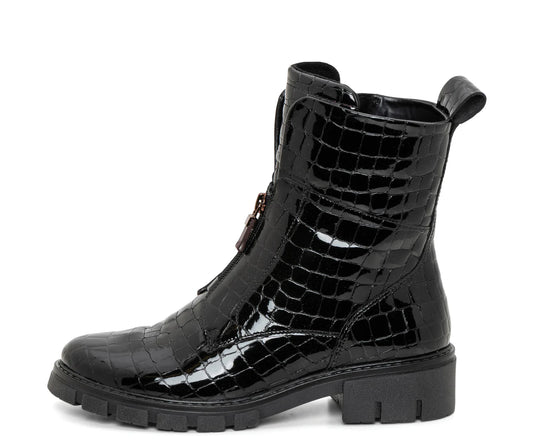 Ara Women's Deon| Dover Lug Sole Front & Inside Zip Boot Black Croc patent Ara Women's Deon| Dover Lug Sole Front & Inside Zip Boot Black Croc patent