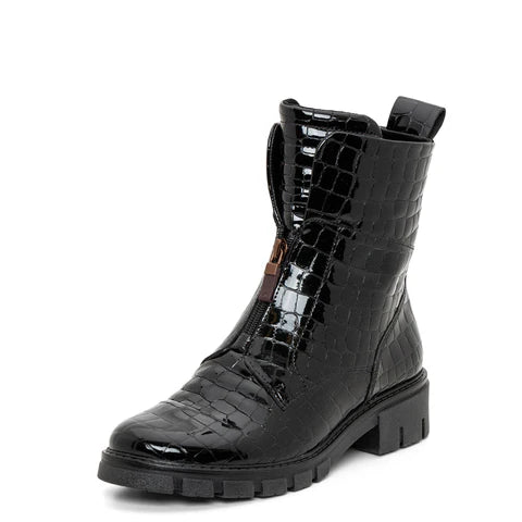 Ara Women's Deon| Dover Lug Sole Front & Inside Zip Boot Black Croc patent Ara Women's Deon| Dover Lug Sole Front & Inside Zip Boot Black Croc patent