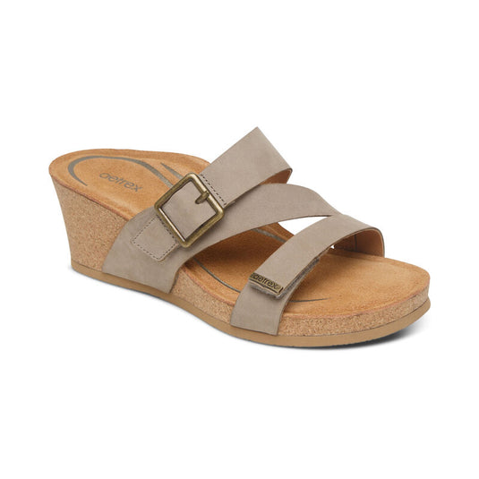 Aetrex Women's Kimmy Arch Support Wedge Sandal Taupe Aetrex Women's Kimmy Arch Support Wedge Sandal Taupe
