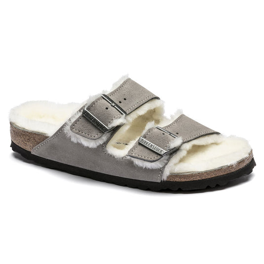 Birkenstock Sandals Arizona Shearling Stone Coin Suede Leather Birkenstock Sandals Arizona Shearling Stone Coin Suede Leather