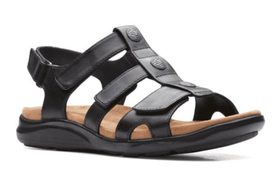 Clarks Women's Kylin Strap Sandals Black Leather Clarks Women's Kylin Strap Sandals Black Leather