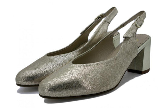 Piesanto Women's 230230 Slingback Dress Shoe Platinum Metal Suede