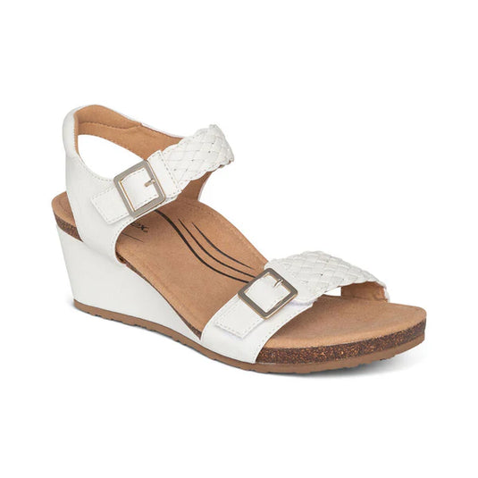 Aetrex Women's Grace Adjustable Woven Wedge White