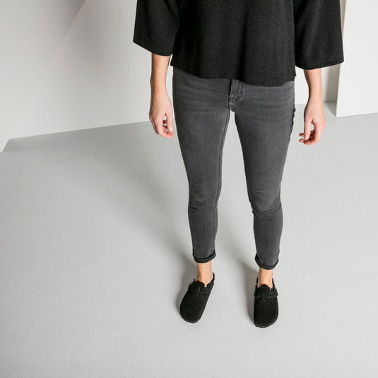 Birkenstock Sandals Boston Shearling Black Suede Leather Birkenstock Sandals Boston Shearling Black Suede Leather