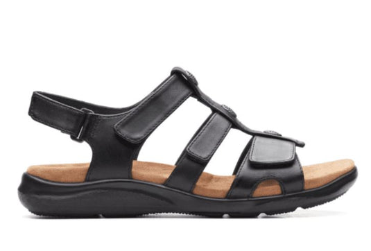 Clarks Women's Kylin Strap Sandals Black Leather Clarks Women's Kylin Strap Sandals Black Leather