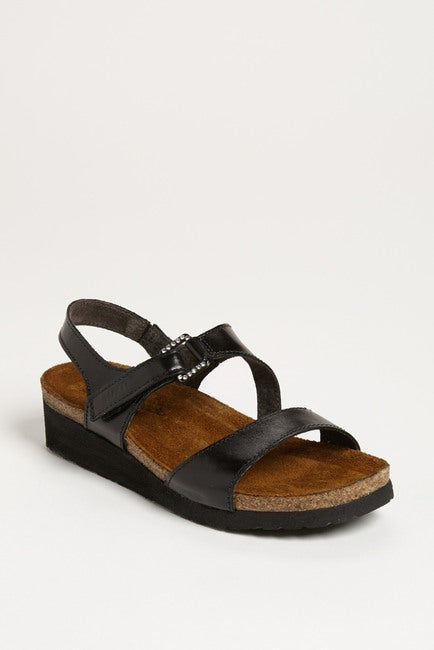 Naot Women's Pamela Two Strap Sandals Black Madras Leather Naot Women's Pamela Two Strap Sandals Black Madras Leather