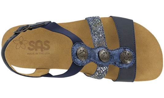 SAS Women's Clover T-Strap Sandal Navy Multi