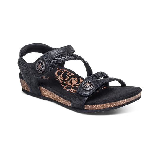 Aetrex Women's Jillian Braided Quarter Strap Sandal Black Aetrex Women's Jillian Braided Quarter Strap Sandal Black