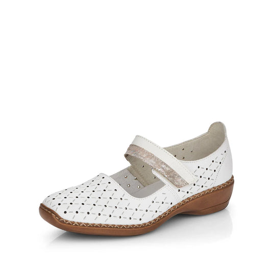 Rieker Women's Doris 41389-80 Closed Toe Sandal White Metallic Rieker Women's Doris 41389-80 Closed Toe Sandal White Metallic