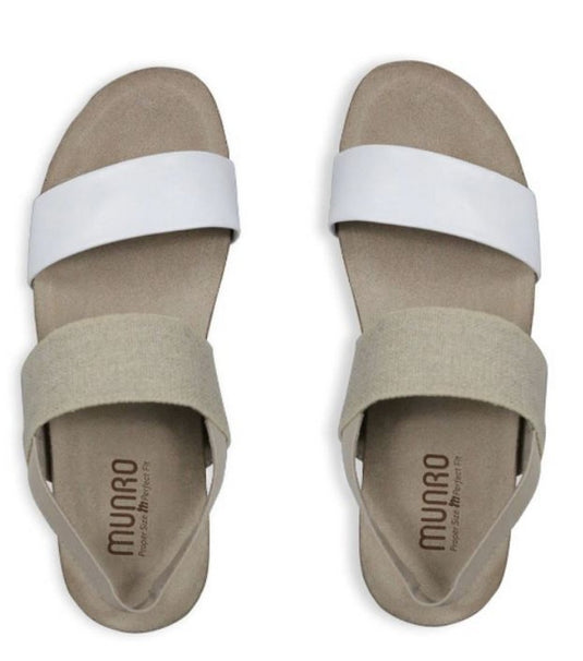 Munro Women's Pisces Sandal White Kid/Natural Fabric Munro Women's Pisces Sandal White Kid/Natural Fabric