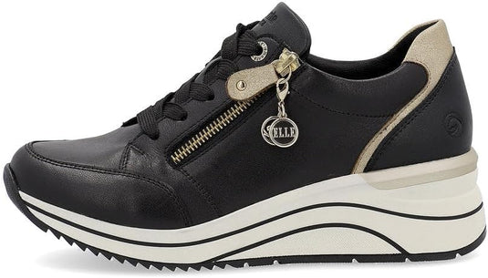 Remonte Women's Eleni Sneaker Schwarz/Ginger-gold/Schwarz