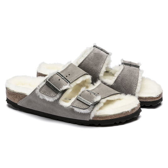 Birkenstock Sandals Arizona Shearling Stone Coin Suede Leather Birkenstock Sandals Arizona Shearling Stone Coin Suede Leather
