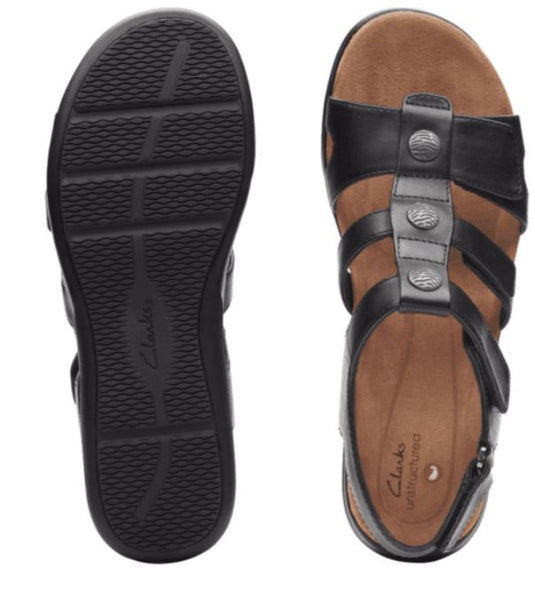 Clarks Women's Kylin Strap Sandals Black Leather Clarks Women's Kylin Strap Sandals Black Leather