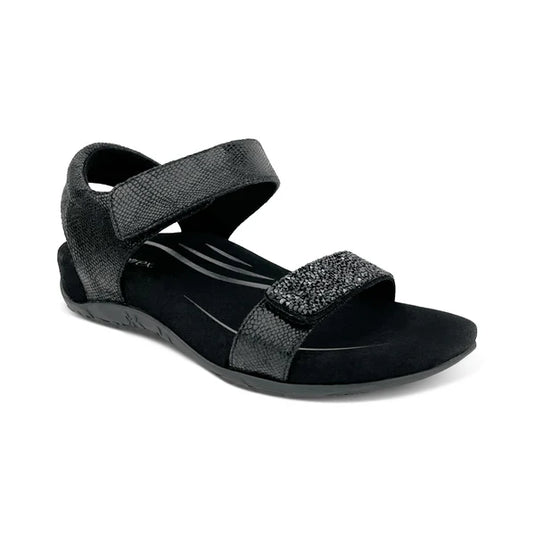 Aetrex Women's Maria Studded Quarter Strap Sandal Black