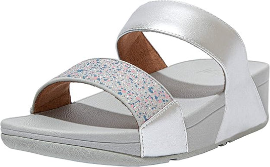 FitFlop Women's Lulu Glitter Splash Slide Silver