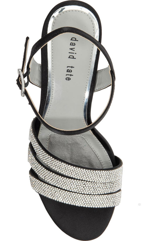 David Tate Women's Trio Evening Sandal Black Satin David Tate Women's Trio Evening Sandal Black Satin