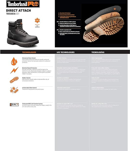 Timberland Men's Pro Direct Attach 6" Steel Toe Boots Black Timberland Men's Pro Direct Attach 6" Steel Toe Boots Black