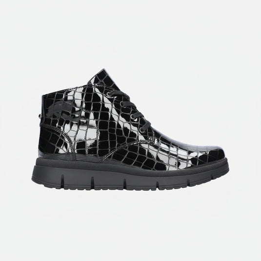 Waldlaufer Women's H-pina lace Ankle Boot Black Croc Waldlaufer Women's H-pina lace Ankle Boot Black Croc