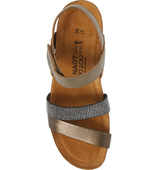 Naot Women's Krista Hook & Loop Sandals Pewter/Metal/Black with Silver Rivets Naot Women's Krista Hook & Loop Sandals Pewter/Metal/Black with Silver Rivets