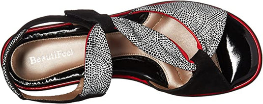 BeautiFeel Women's Camille Flat Sandal Black/White BeautiFeel Women's Camille Flat Sandal Black/White