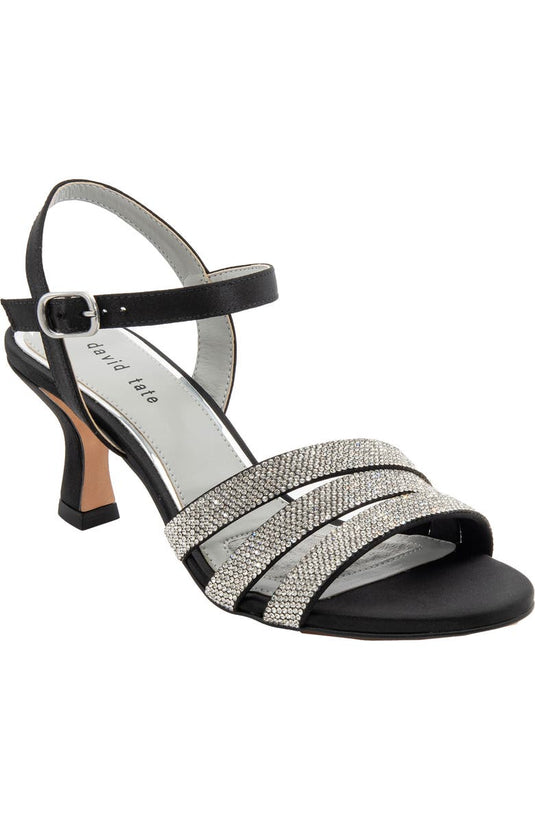 David Tate Women's Trio Evening Sandal Black Satin David Tate Women's Trio Evening Sandal Black Satin