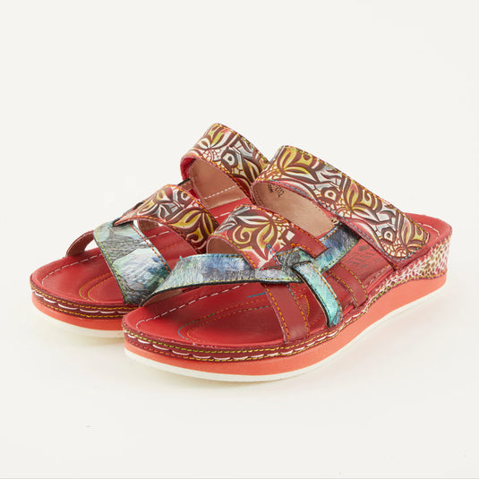 Spring Step L'Artiste Women's Caiman Slide Sandal Red Multi
