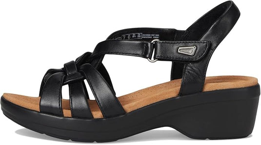 Clarks womens Tuleah Cross Black Leather Sandal Clarks womens Tuleah Cross Black Leather Sandal