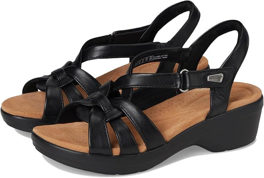 Clarks womens Tuleah Cross Black Leather Sandal
