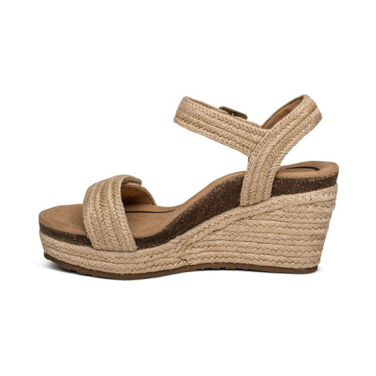 Aetrex Women's Sydney Quarter Strap Espadrille Wedge Natural