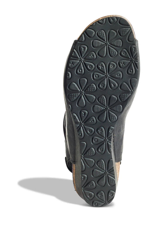 Aetrex Women's Giselle Lace Up Wedge Sandals Black Leather