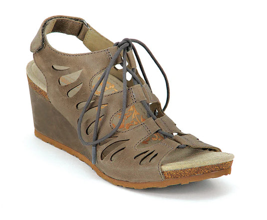 Aetrex Women's Giselle Lace Up Wedge Sandals Stone Leather