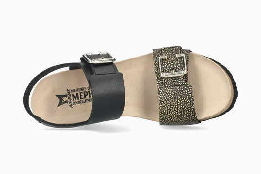 Mephisto Women's Lissandra Wedge Sandals Black /Gold Mephisto Women's Lissandra Wedge Sandals Black /Gold