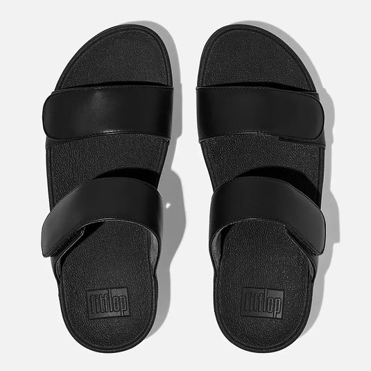 Fitflop Women's LULU Adjustable Leather Slides Black Fitflop Women's LULU Adjustable Leather Slides Black