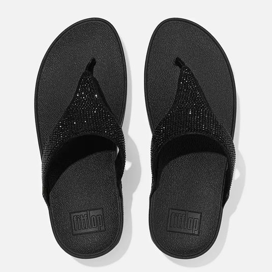 Fitflop Women's Lulu Crystal Embellished Toe-Post Sandals Black