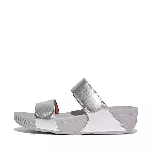 Fitflop Women's LULU Adjustable Leather Slides Silver Fitflop Women's LULU Adjustable Leather Slides Silver