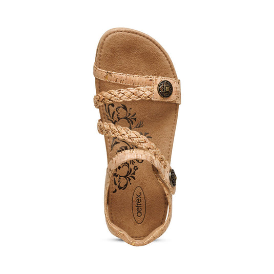 Aetrex Women's Jillian Braided Quarter Strap Sandal Cork Aetrex Women's Jillian Braided Quarter Strap Sandal Cork