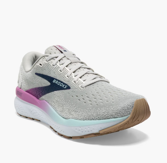 Brooks Women's Ghost 16 Sneaker White/Grey/Estate Blue Brooks Women's Ghost 16 Sneaker White/Grey/Estate Blue
