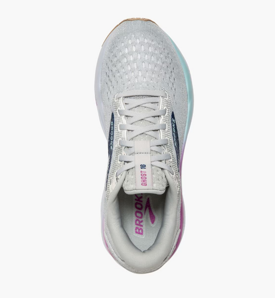 Brooks Women's Ghost 16 Sneaker White/Grey/Estate Blue Brooks Women's Ghost 16 Sneaker White/Grey/Estate Blue