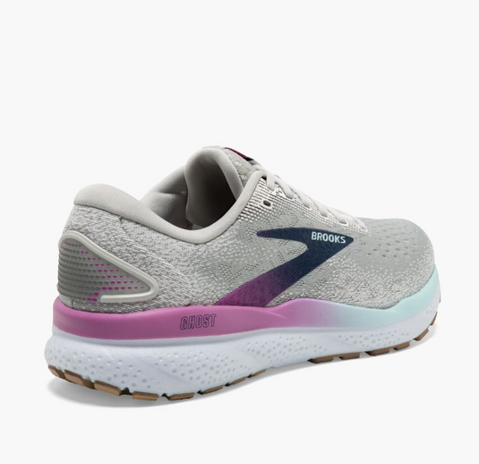 Brooks Women's Ghost 16 Sneaker White/Grey/Estate Blue Brooks Women's Ghost 16 Sneaker White/Grey/Estate Blue