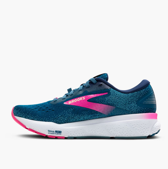 Brooks Women's Ghost 16 GTX Waterproof Sneaker Moroccan Blue/Pink/Yellow