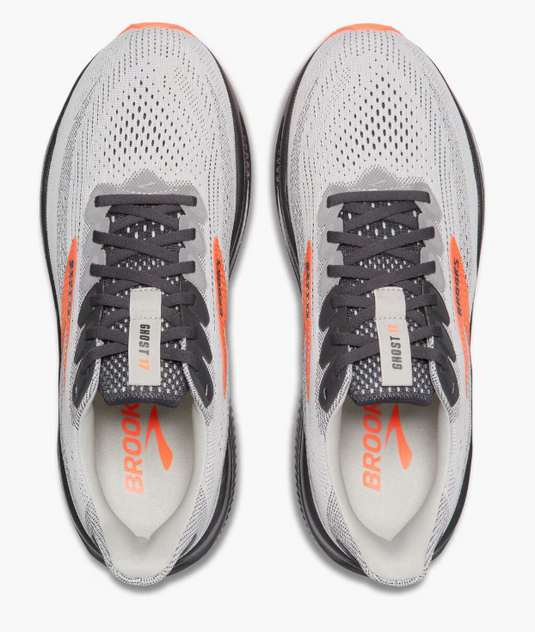 Brooks Men's Ghost 17 Sneaker Oyster Mushroom/Orange/Ebony Brooks Men's Ghost 17 Sneaker Oyster Mushroom/Orange/Ebony
