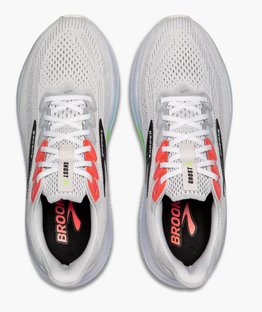 Brooks Men's Ghost 17 Sneaker White/Pink Clay/Gecko Brooks Men's Ghost 17 Sneaker White/Pink Clay/Gecko